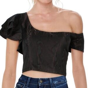 FLOR ET.AL
JACKSON RUFFLED ONE SHOULDER MOIRE CROP TOP